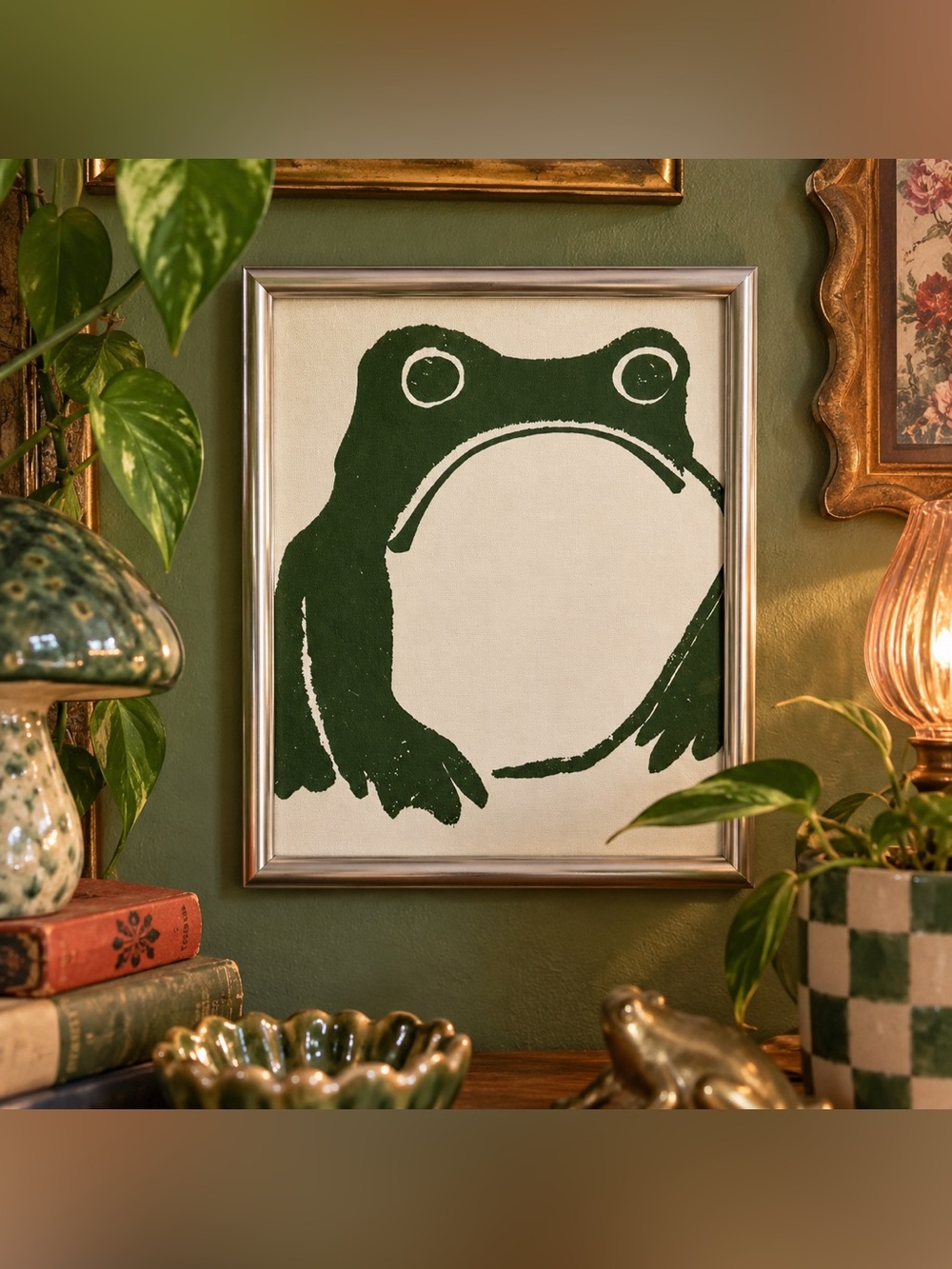 Unimpressed Grumpy Frog Cottagecore Canvas Print Matsumoto Hoji Framed Wall Art